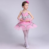billige Ballettdrakt-Ballett Kjole Blonder Krystall / Rhinestone Strå Ytelse Ermeløs Høy Spandex Tyll