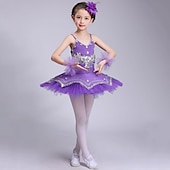 billige Ballettdrakt-Ballett Kjole Blonder Krystall / Rhinestone Strå Ytelse Ermeløs Høy Spandex Tyll
