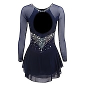 cheap Figure Skating Dresses-Figure Skating Dress Women&#039;s Girls&#039; Ice Skating Dress Violet Black White Open Back Mesh Spandex High Elasticity Training Competition Skating Wear Classic Crystal / Rhinestone Long Sleeve Ice Skating