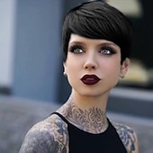 abordables Pelucas naturales de malla-Mezcla de cabello humano Peluca Corta Recto Corte Pixie Peinados cortos 2020 Corte Recto Corto Parte lateral Hecho a Máquina Mujer Negro natural # 1B castaño medio Rubio fresa / Rubio Claro 8 pulgadas