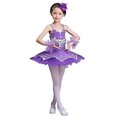 billige Ballettdrakt-Ballett Kjole Blonder Krystall / Rhinestone Strå Ytelse Ermeløs Høy Spandex Tyll