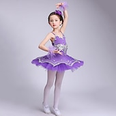 billige Ballettdrakt-Ballett Kjole Blonder Krystall / Rhinestone Strå Ytelse Ermeløs Høy Spandex Tyll