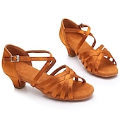 ieftine Pantofi Dans Copii-pantofi de dans latino din satin pentru fete cu toc jos și design cu curele încrucișate - perfecti pentru dansul de sală și salsa