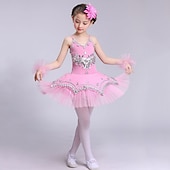 billige Ballettdrakt-Ballett Kjole Blonder Krystall / Rhinestone Strå Ytelse Ermeløs Høy Spandex Tyll