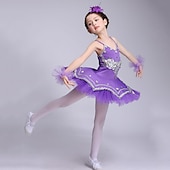 billige Ballettdrakt-Ballett Kjole Blonder Krystall / Rhinestone Strå Ytelse Ermeløs Høy Spandex Tyll