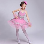 billige Ballettdrakt-Ballett Kjole Blonder Krystall / Rhinestone Strå Ytelse Ermeløs Høy Spandex Tyll