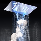 cheap Luxury Ceiling Shower-500*360 Chrome/3- Color LED Bathroom Faucets Rain Mixer Complete with Stainless Steel Rainfall Shower Head Ceiling Mounted Color Change By Water Temperature, Hydor Power, No Battery Needed