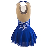 cheap Figure Skating Dresses-Figure Skating Dress Women's Girls' Ice Skating Dress Black White Yellow Patchwork Open Back Mesh Spandex High Elasticity Practice Competition Skating Wear Jeweled Rhinestone Sleeveless Ice Skating