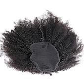 abordables Extensions à Clips-Extensions de queue de cheval afro crépus bouclés brésiliens 1b remy 10-22 pouces de long clip en queue de cheval extension de cheveux humains