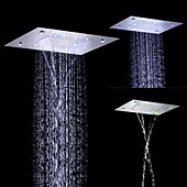 cheap Luxury Ceiling Shower-500*360 Chrome/3- Color LED Bathroom Faucets Rain Mixer Complete with Stainless Steel Rainfall Shower Head Ceiling Mounted Color Change By Water Temperature, Hydor Power, No Battery Needed