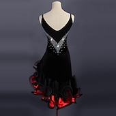 voordelige Latin danskleding-dans salsa latin dans jurk split joint kristallen / strass steentjes dames prestatie mouwloos spandex organza / ballroom