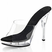billige Plattformhæler-Dame Høye hæler Tresko &amp; Tøfler Jelly Sandaler Sexy sko Klare sko Fest Daglig Fest / aften Helfarge Ensfarget Sommer Plattform Høy Hæl Høyhælte Titte Tå Sexy Klassisk minimalisme PVC Tøfler Svart