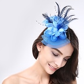 preiswerte Fascinator-Fascinators Kopfbedeckung Feder Netz Hochzeit Teeparty Pferderennen Damen Tag Cocktail Vintage Stil Elegant mit floralen Kopfschmuck Kopfbedeckung um zu beeindrucken Rennrenntag Kleid
