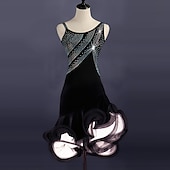 voordelige Latin danskleding-dans salsa latin dans jurk split joint kristallen / strass steentjes dames prestatie mouwloos spandex organza / ballroom
