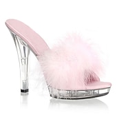 cheap Platform Heels-Women&#039;s Clear High Heel Sandals with Fluffy Faux Fur Strap – Perfect for Parties, Night Outs, and Special Occasions