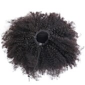 abordables Extensions à Clips-Extensions de queue de cheval afro crépus bouclés brésiliens 1b remy 10-22 pouces de long clip en queue de cheval extension de cheveux humains