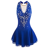 cheap Figure Skating Dresses-Figure Skating Dress Women's Girls' Ice Skating Dress Black White Yellow Patchwork Open Back Mesh Spandex High Elasticity Practice Competition Skating Wear Jeweled Rhinestone Sleeveless Ice Skating