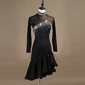 billiga tävlingsklänning-dans salsa latinsk dansklänning kristaller / strass damprestanda långärmad spandex