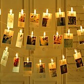 cheap USB String Lights-Elegant Wedding &amp; Party Reception LED Photo Clip String Lights - 20 Clips, 2/3/5M, Waterproof for Bedroom, Dorm, Christmas, Battery Powered or USB
