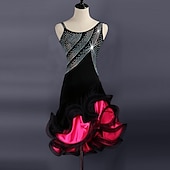 voordelige Latin danskleding-dans salsa latin dans jurk split joint kristallen / strass steentjes dames prestatie mouwloos spandex organza / ballroom