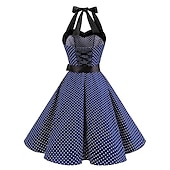 voordelige Jurken-Stippen Retro vintage Jaren &#039;50 Tot de knie Jurken Rockabilly Halter Stip Dames Schoolfeest Vrijgezellenfeest Volwassenen Kleding Homecoming-jurken Zomer