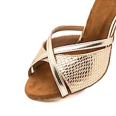 abordables Chaussures de danses latines-chaussures de danse latine dorées pour femmes avec lanières pailletées, bout ouvert et semelle en daim pour les spectacles de salon et de salsa