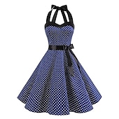voordelige Jurken-Stippen Retro vintage Jaren &#039;50 Tot de knie Jurken Rockabilly Halter Stip Dames Schoolfeest Vrijgezellenfeest Volwassenen Kleding Homecoming-jurken Zomer