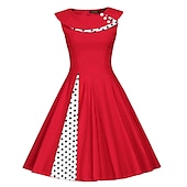 baratos Vestidos-Bolinhas Clássico Retro Vintage Até os Joelhos Vestidos Festa a Fantasia Vestido de Natal Concha Menina do país Senhora Poá Mulheres Dia dos namorados Festa / Noite Cerimônia Festa de Noivado Adulto