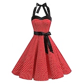 voordelige Jurken-Stippen Retro vintage Jaren &#039;50 Tot de knie Jurken Rockabilly Halter Stip Dames Schoolfeest Vrijgezellenfeest Volwassenen Kleding Homecoming-jurken Zomer
