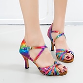 Χαμηλού Κόστους Latin Παπούτσια-γυναικεία παπούτσια χορού rainbow latin με λουράκι και σουέτ σόλα - πολύχρωμες γόβες salsa ballroom