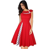 baratos Vestidos-Bolinhas Clássico Retro Vintage Até os Joelhos Vestidos Festa a Fantasia Vestido de Natal Concha Menina do país Senhora Poá Mulheres Dia dos namorados Festa / Noite Cerimônia Festa de Noivado Adulto