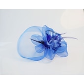 cheap Fascinators-White Wedding Fascinator Tulle Beaded Organza Fascinators Hats Headwear Clip Vintage Elegant with  Feathers Fur Flower 1 Piece Kentucky Horse Race Tea Party Ladies Day Headpiece
