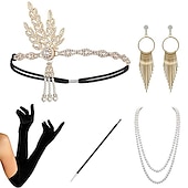 baratos Conjuntos-Loucos anos 20 Anos 20 O Grande Gatsby Vestidos Conjuntos de acessórios de fantasia Luvas O Grande Gatsby charleston Convidado do casamento Franjas Côr Sólida Franjas Fantasia Mulheres Festa Baile de
