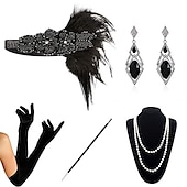 baratos Conjuntos-Loucos anos 20 Anos 20 O Grande Gatsby Vestidos Conjuntos de acessórios de fantasia Luvas O Grande Gatsby charleston Convidado do casamento Franjas Côr Sólida Franjas Fantasia Mulheres Festa Baile de