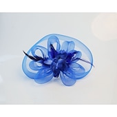 cheap Fascinators-White Wedding Fascinator Tulle Beaded Organza Fascinators Hats Headwear Clip Vintage Elegant with  Feathers Fur Flower 1 Piece Kentucky Horse Race Tea Party Ladies Day Headpiece