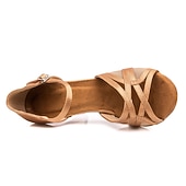 cheap Latin Shoes-Women's Latin Dance Shoes with Soft Suede Sole – Satin Cross-Strap Heels with Mesh Panels, Ideal for Ballroom and Salsa