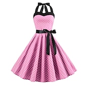 voordelige Jurken-Stippen Retro vintage Jaren &#039;50 Tot de knie Jurken Rockabilly Halter Stip Dames Schoolfeest Vrijgezellenfeest Volwassenen Kleding Homecoming-jurken Zomer