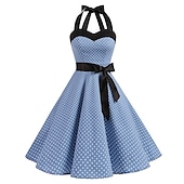 voordelige Jurken-Stippen Retro vintage Jaren &#039;50 Tot de knie Jurken Rockabilly Halter Stip Dames Schoolfeest Vrijgezellenfeest Volwassenen Kleding Homecoming-jurken Zomer