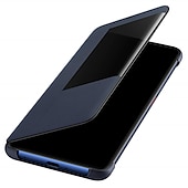 baratos Outras capas para telefone-telefone Capinha Para Huawei Huawei Mate 20 pro Case Completa Virar e protetor de tela com Visor Cor Sólida Couro PU