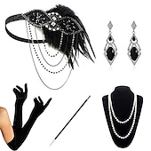 baratos Conjuntos-Loucos anos 20 Anos 20 O Grande Gatsby Vestidos Conjuntos de acessórios de fantasia Luvas O Grande Gatsby charleston Convidado do casamento Franjas Côr Sólida Franjas Fantasia Mulheres Festa Baile de