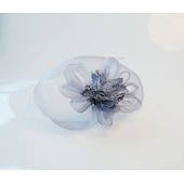 cheap Fascinators-White Wedding Fascinator Tulle Beaded Organza Fascinators Hats Headwear Clip Vintage Elegant with  Feathers Fur Flower 1 Piece Kentucky Horse Race Tea Party Ladies Day Headpiece
