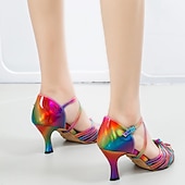 Χαμηλού Κόστους Latin Παπούτσια-γυναικεία παπούτσια χορού rainbow latin με λουράκι και σουέτ σόλα - πολύχρωμες γόβες salsa ballroom