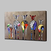 お買い得  動物画-保育園の油絵手作り手描きの壁アート抽象的なカラフルなシマウマの家の装飾の装飾ロールキャンバスフレームなしストレッチなし