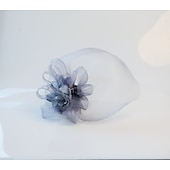 cheap Fascinators-White Wedding Fascinator Tulle Beaded Organza Fascinators Hats Headwear Clip Vintage Elegant with  Feathers Fur Flower 1 Piece Kentucky Horse Race Tea Party Ladies Day Headpiece