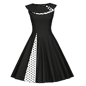 baratos Vestidos-Bolinhas Clássico Retro Vintage Até os Joelhos Vestidos Festa a Fantasia Vestido de Natal Concha Menina do país Senhora Poá Mulheres Dia dos namorados Festa / Noite Cerimônia Festa de Noivado Adulto