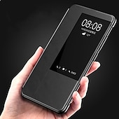 baratos Outras capas para telefone-telefone Capinha Para Huawei Huawei Mate 20 pro Case Completa Virar e protetor de tela com Visor Cor Sólida Couro PU