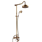 economico Docce da giardino-set di rubinetti per doccia vintage, sistema doccia in ottone con pioggia in bronzo lucidato a olio 2 maniglie 3 fori contengono con doccia a pioggia / asta doccia / doccetta / linee di alimentazione e acqua calda / fredda