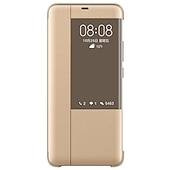 baratos Outras capas para telefone-telefone Capinha Para Huawei Huawei Mate 20 pro Case Completa Virar e protetor de tela com Visor Cor Sólida Couro PU