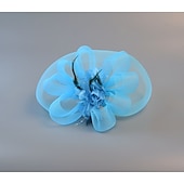 cheap Fascinators-White Wedding Fascinator Tulle Beaded Organza Fascinators Hats Headwear Clip Vintage Elegant with  Feathers Fur Flower 1 Piece Kentucky Horse Race Tea Party Ladies Day Headpiece