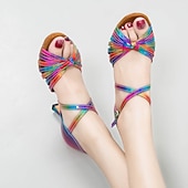 Χαμηλού Κόστους Latin Παπούτσια-γυναικεία παπούτσια χορού rainbow latin με λουράκι και σουέτ σόλα - πολύχρωμες γόβες salsa ballroom